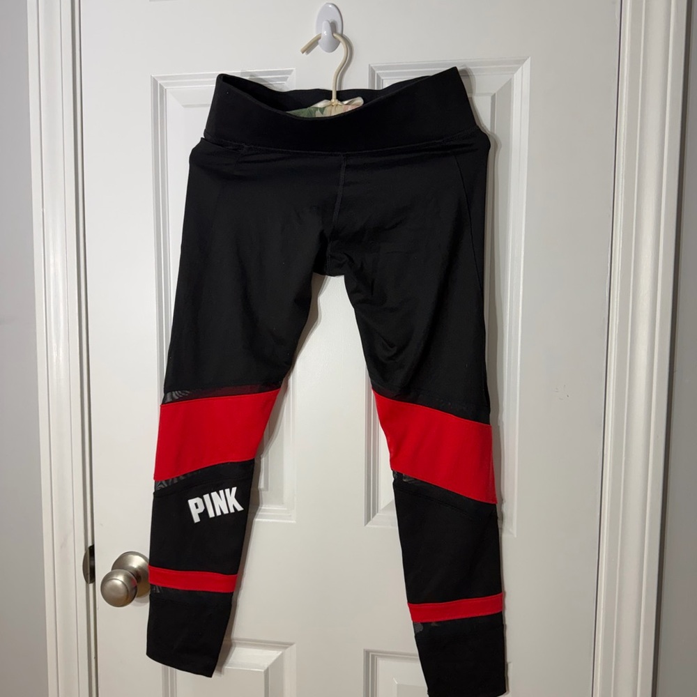 PINK Victoria's Secret Black Leggings with Red Panels